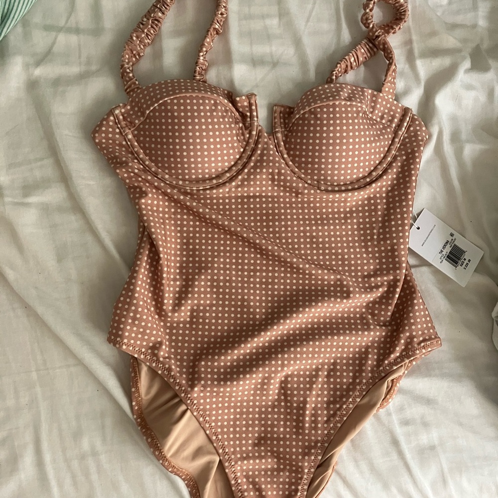 SOLID & STRIPED Tan One Piece Swimsuit with Textured Fabric